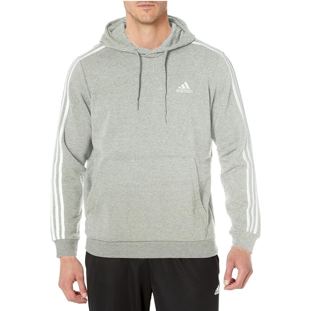 adidas Men's Essentials Fleece 3-Stripes Hoodie Grey Heather Size Large